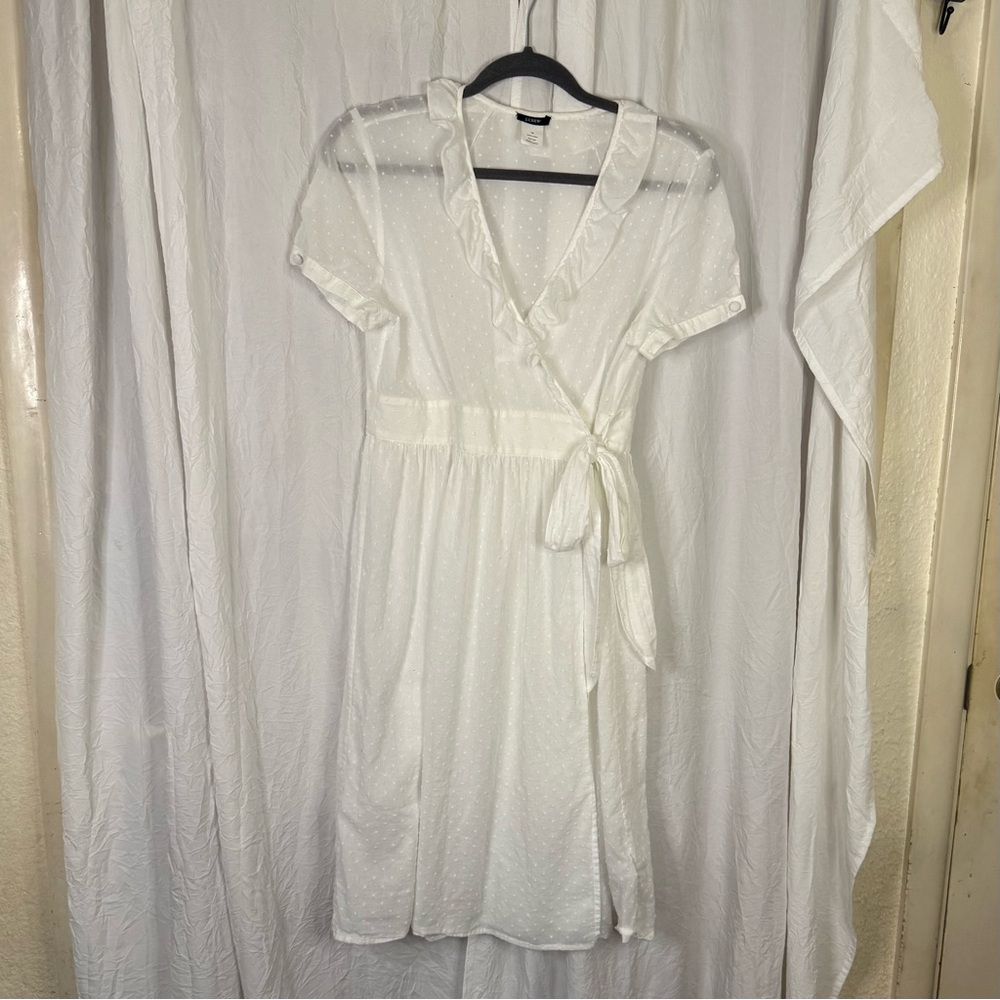 J Crew Sheer White Cotton Wrap Dress with Textures Polkadots M